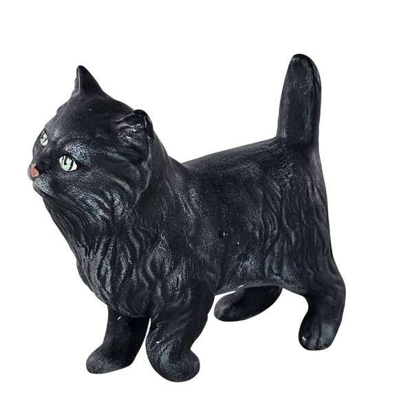 Vintage Black Cat Figurine Signed Cindy Hand Painted Green Eyes *Flaws* - Picture 1 of 10